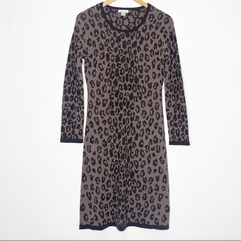 Garnet Hill Merino wool sweater dress with leopard / animal print Size Medium